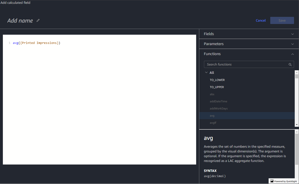 Add calculated field dialog