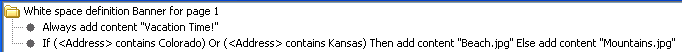 Example of conditions for assigning content
